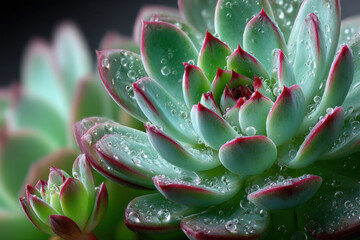 Fototapeta premium Closeup of succulent plant with water droplets