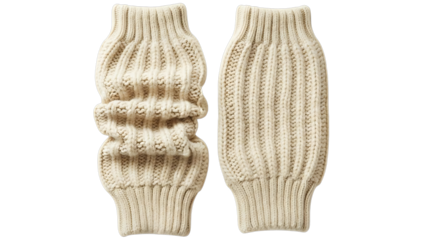 Warm knitted leg warmers in cream color for fall or winter