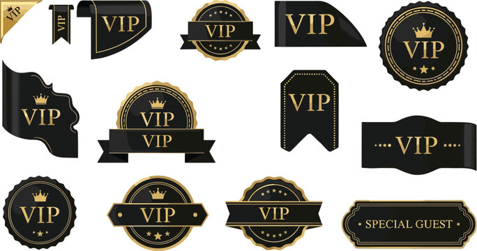 Luxury black and gold VIP Special Guest labels and emblem vector set for exclusive access, premium event branding, membership badges, and invitation design elements.