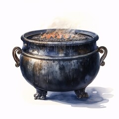 Bubbling cauldron with smoke and fire for spooky halloween or fantasy concepts