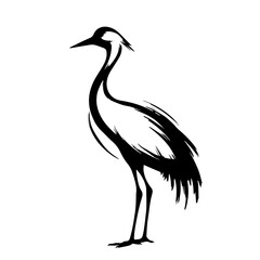 Obraz premium Elegant crane silhouette with striking features showcasing its long neck and slender legs. Represents themes of gracefulness, nature, and wildlife.