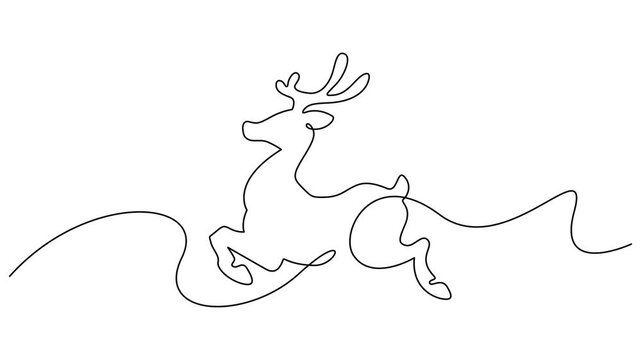 Reindeer continuous one line drawing, single line art deer animal element. Full length motion