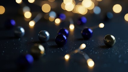 Holiday background with decorative spheres and lights