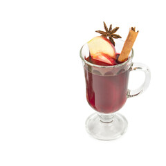 Traditional Mulled Wine with Apple, Cinnamon Stick, and Star Anise in a Glass Mug