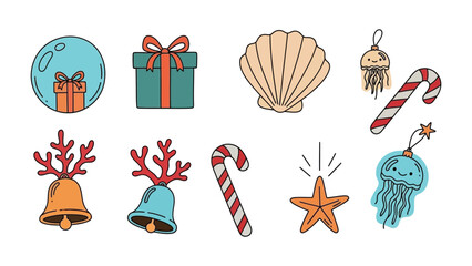 Festive Coastal Treasures: A charming collection of coastal-themed festive icons that evokes the essence of celebration and the spirit of the sea.