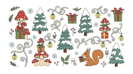 Festive Christmas Illustration: A whimsical illustration with Christmas elements, creating a joyful and celebratory atmosphere, evokes the holiday season with festive details.