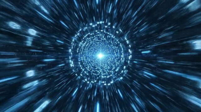 Abstract blue tunnel of light and energy with futuristic motion blur effect