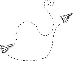 Simple black and white outline of a paper airplane on transparent background
