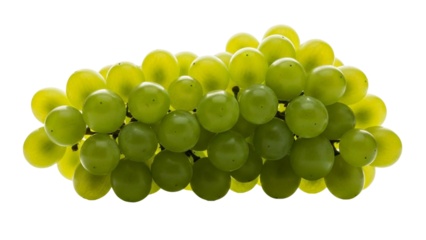 Vibrant green seedless grape cluster tightly packed and illuminated by strong backlighting to show translucency. Isolated on transparency background