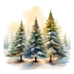 Obraz premium Snowy evergreen trees stand tall in a tranquil winter landscape