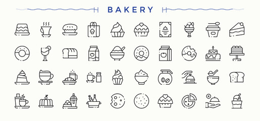 Set of Bakery line icon. Food modern linear icons. Thin line icons set. Cake icon set. Editable stroke. Vector illustration.