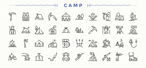 Set of Campaign line icon. Featuring marketing, market, business, ads and more. Thin outline icons pack. Advertising icon set. Editable vector.