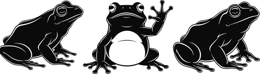 Frog silhouette illustration set cartoon amphibian animal character wildlife nature vector isolated