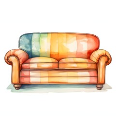 Fototapeta premium Rainbow watercolor couch adds a cheerful touch to any interior design project