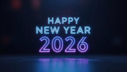 Happy new year 2026 neon glowing sign on a dark background