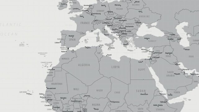 Tunisia on the World Map. 4K animation.