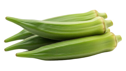 Fototapeta premium Fresh green okra pods isolated on transparency background, showcasing their vibrant color and smooth texture. Perfect for healthy cooking and adding nutritious touch to meals