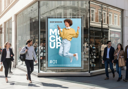 Shop window poster box mockup