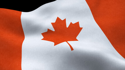 Canadian flag with highly detailed fabric texture isolated on black background