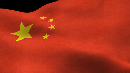 Flag of China cloth waving in wind isolated on black background