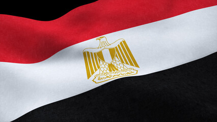 Seamless loop of the Egyptian flag waving in the wind isolated on black background