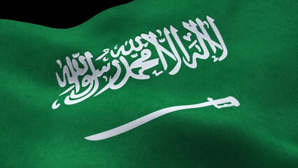 Beautiful view of the Saudi Arabia flag waving in wind isolated on black background