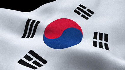 Republic of Korea flag waying in the wind isolated on black background