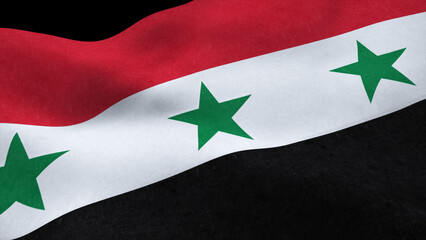 Syrian flag seamless loop waving in wind isolated on black background