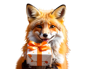  Happy Fox Holding Gift Box