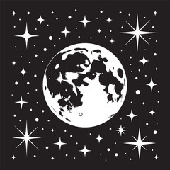 Naklejka premium Full moon shining brightly among a starry night sky