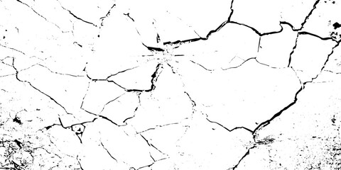 White and black rough, scratch, splatter grunge pattern design brush strokes. ground cracks, breaks on land surface from earthquake. white plaster cracked old wall vintage design.