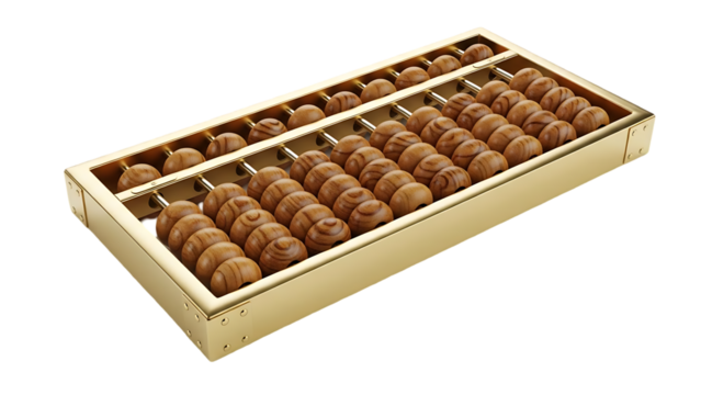 Traditional wooden abacus with many beads on a dark background - Powered by Adobe