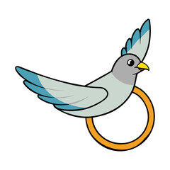 A graceful pigeon soars above a delicate ring, wings spread wide in elegant motion, symbolizing freedom, peace, and love as it glides with lightness and serene beauty.
