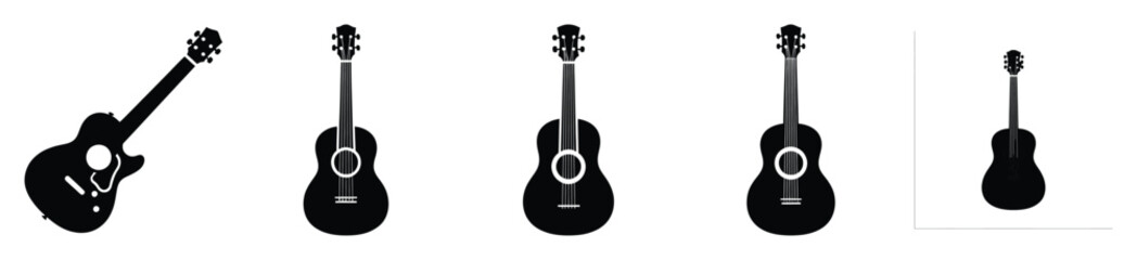 Naklejka premium Set of beach guitar vector icon in silhouette design. summer design concepts.