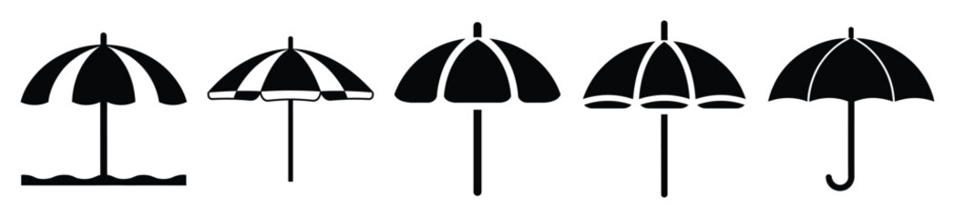 Set of beach umbrella vector icon in silhouette design. summer design concepts. © Pallobroy
