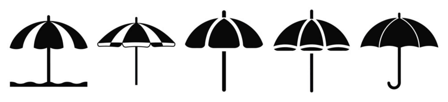 Set of beach umbrella vector icon in silhouette design. summer design concepts.