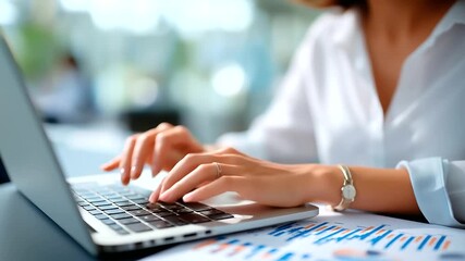 Faceless businesswoman use laptop analytics financial bank technology concept chart from computer laptop business growth concept data analysis financial monitoring with copy - Powered by Adobe