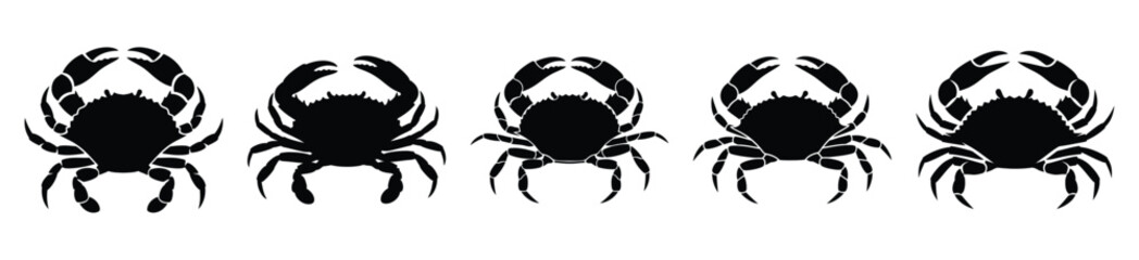 Set of crab vector icon in silhouette design. summer design concepts.
