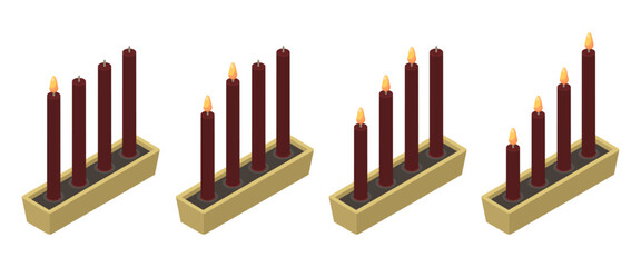Obraz premium Set of candlesticks symbolizing the four Sundays of Advent - hand drawn vector illustration.