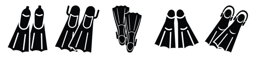 Set of diving flippers vector icon in silhouette design. summer design concepts. © Pallobroy
