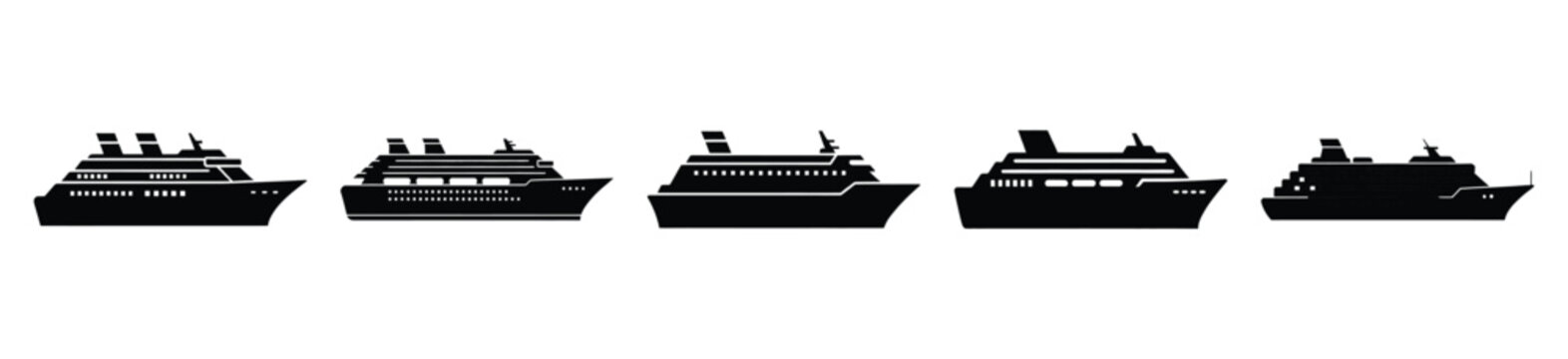 Fototapeta Set of cruise ship vector icon in silhouette design. summer design concepts.