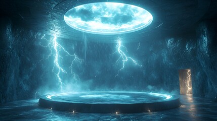 Stormy, futuristic circular platform