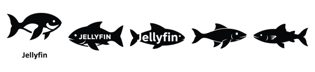 Set of jellyfin vector icon in silhouette design. summer design concepts.