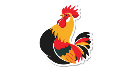 Colorful Rooster Chicken Sticker with Red and Yellow