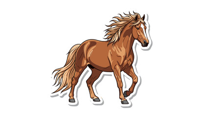 Brown Horse Running Sticker with Flowing Mane