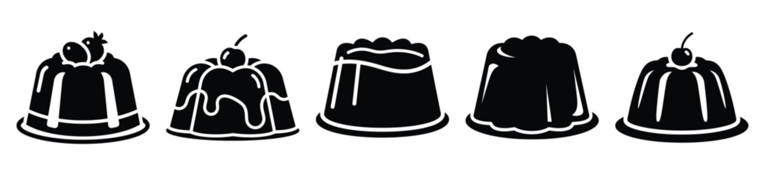 Set of jelly dessert vector icon in silhouette design. summer design concepts.