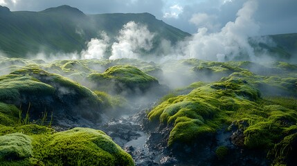 Iceland Geothermal Valley Steam Rises