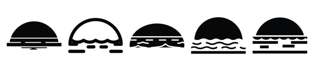 Set of sea horizon vector icon in silhouette design. summer design concepts.