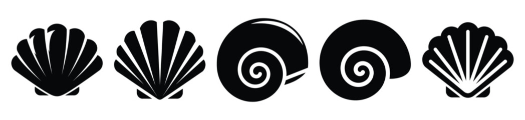 Set of seashell vector icon in silhouette design. summer design concepts.