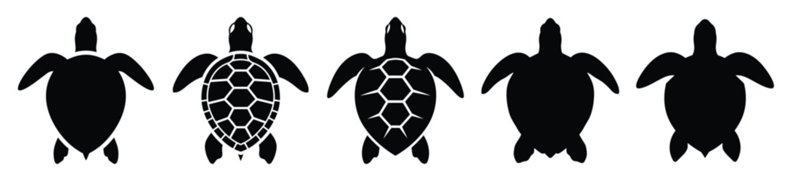 Set of sea turtle vector icon in silhouette design. summer design concepts.
